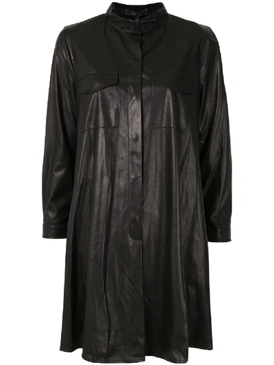 Bcbg Max Azria Leather Shirt Dress In Black