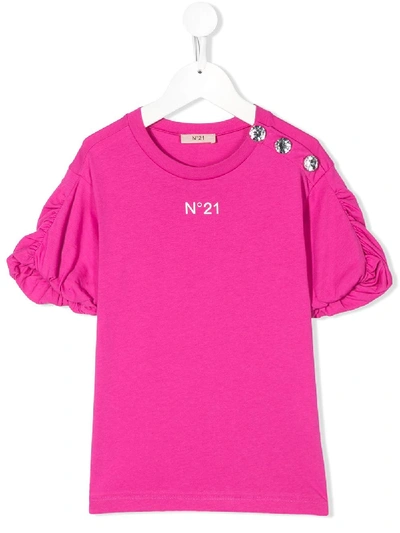 N°21 Kids' Embellished Cotton Jersey T-shirt In Fuchsia