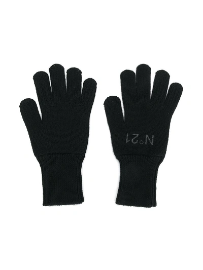 N°21 Kids' Logo Print Gloves In Black