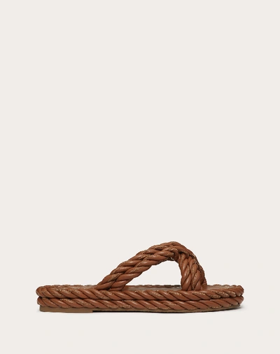Valentino Garavani The Rope Nappa Slide Sandal In Brown