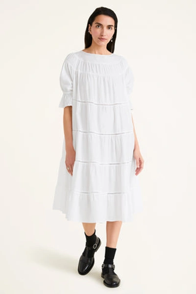 Merlette Paradis Tiered Cotton Midi Dress In White