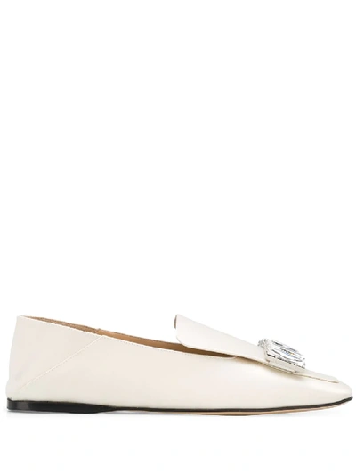 Sergio Rossi Crystal-embellished Square-toe Slippers In Nude And Neutrals