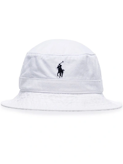 Polo Ralph Lauren White Jersey Bucket Hat With Logo