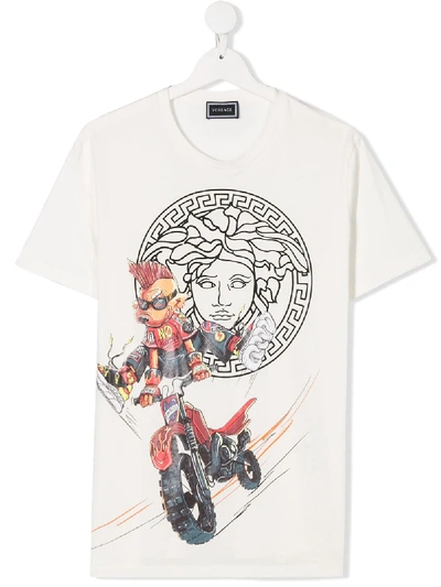 Young Versace Kids' Medusa Logo Crew Neck T-shirt In White