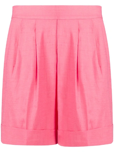 Hebe Studio Pleat Detail Turn-up Cuff Shorts In Pink