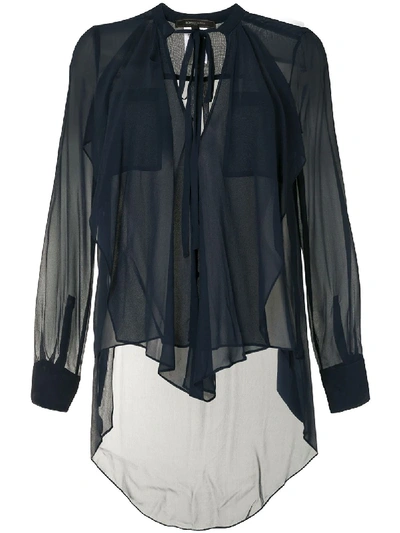 Bcbg Max Azria Semi-sheer Silk Blouse In Blue