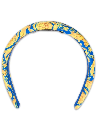 Versace Barocco-print Headband In Blue