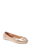 Tory Burch Minnie Metallic Leather Ballet Flats In Rose Gold