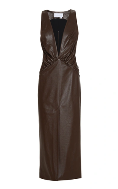 Aleksandre Akhalkatsishvili Deep-v Faux Leather Midi Dress In Brown