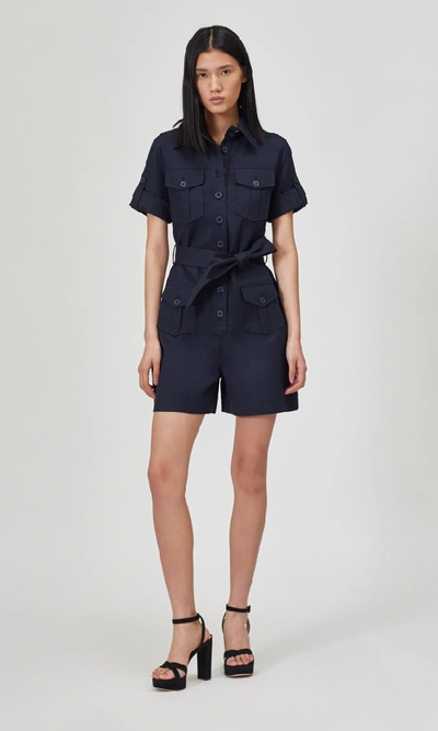 Equipment Paulena Belted Cotton-blend Twill Playsuit In Eclipse