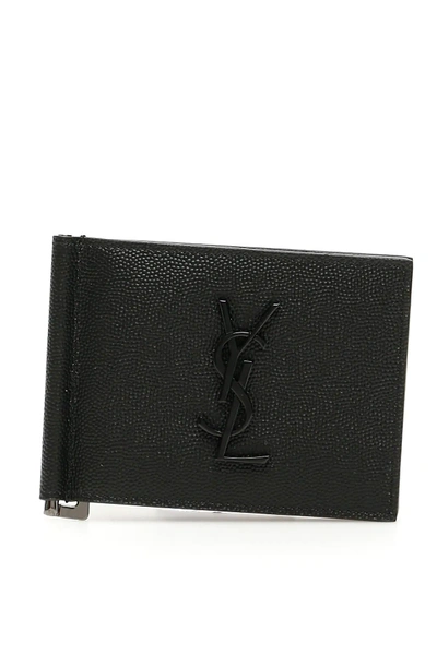 Saint Laurent Monogram Money Clip Wallet In Black