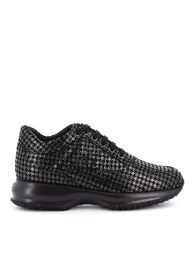 Hogan Interactive Shiny Houndstooth Sneakers In Black