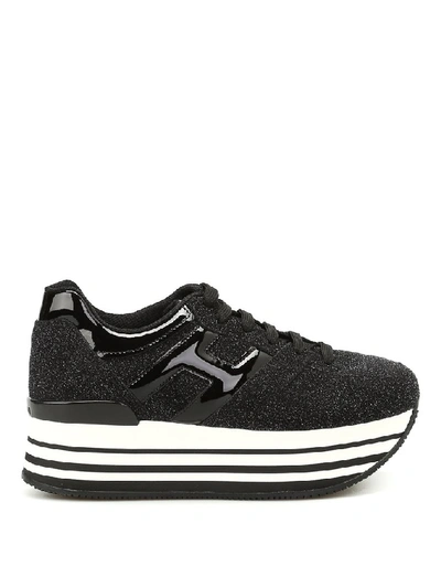 Hogan H283 Maxi Glitter Suede Sneakers In Black