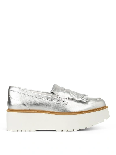 Hogan H355 Laminated Leather Loafers In Silver