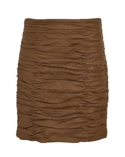 Aiifos Ruby Ruched Linen Mini Skirt In Brown