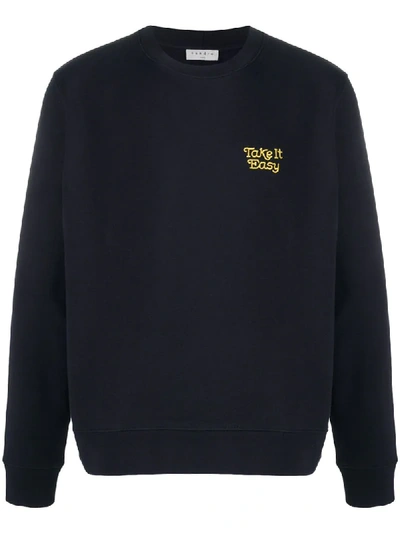 Sandro Easy Cotton Embroidered Sweatshirt In Blue