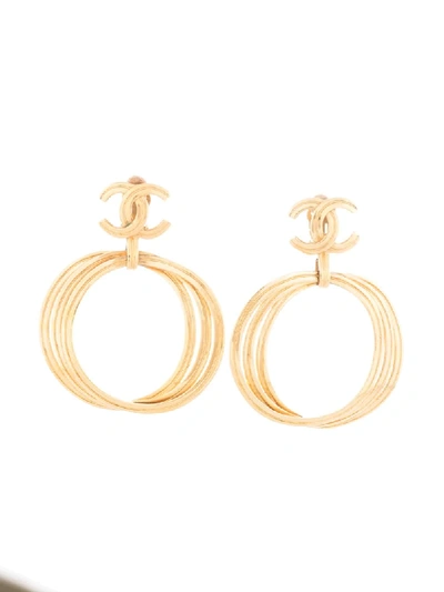 Pre-owned Chanel 1996 Cc Hoop Earrings In Gold