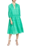 ALICE AND OLIVIA LAYLA GEO BURNOUT LONG SLEEVE TIERED RUFFLE COTTON & SILK DRESS,CC005T17529