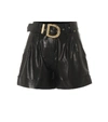Balmain Black Leather High Waist Belted Shorts In Black
