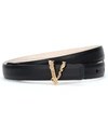 Versace V Logo Calf Leather Belt In Black
