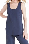 Nic + Zoe Tie Front Tech Stretch Tank In Dark Indigo