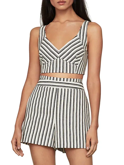 Bcbgmaxazria Stripe V-neck Sleeveless Crop Top In Black Combo