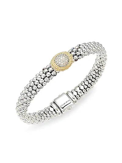 Lagos Sterling Silver, 18k Gold & Diamond Cuff Bracelet