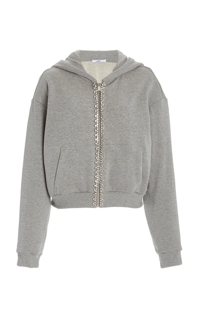 Area Crystal-trimmed Zip-up Cotton Hoodie In Heathered Grey