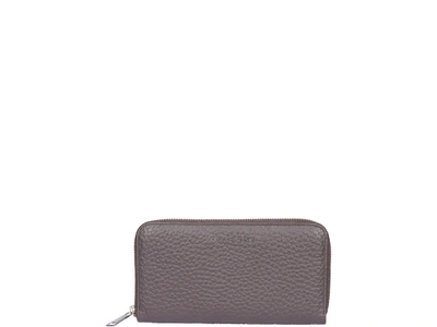 Orciani Pebbled Leather Zip Around Wallet In Brown