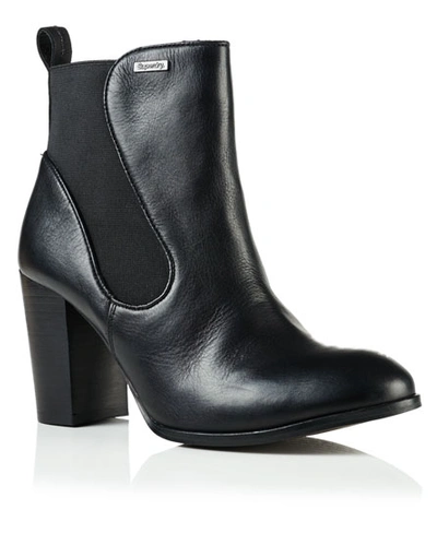 Superdry Fleur Leather Chelsea Boots In Black