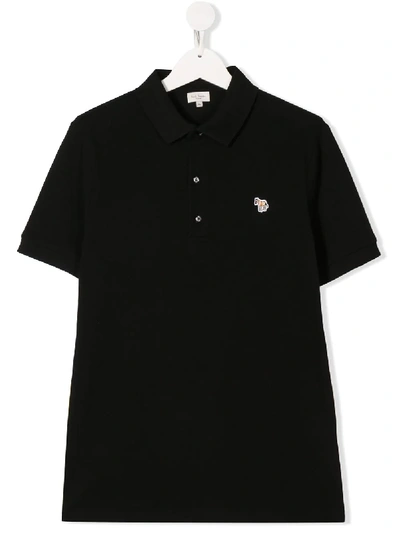 Paul Smith Junior Teen Short Sleeve Polo Shirt In Black