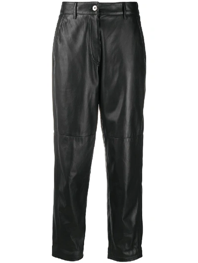 Brunello Cucinelli Leather Straight-leg Trousers In Black