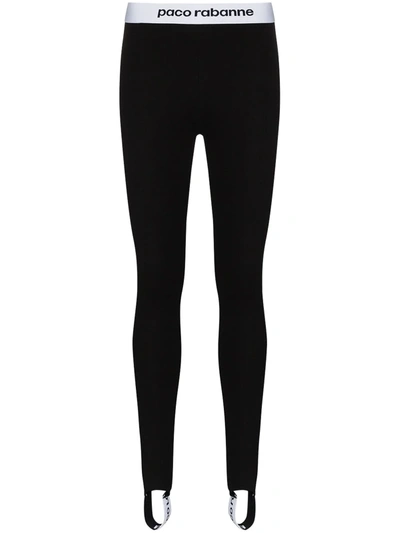 Rabanne Contrast Logo-stripe Stirrup Leggings In Black