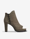 Allsaints Micaela Heeled Suede Ankle Boots In Khaki