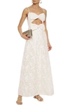 ZIMMERMANN CORSAGE BOW-EMBELLISHED COTTON AND SILK-BLEND GUIPURE LACE MAXI DRESS,3074457345622639957