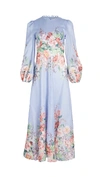 Zimmermann Bellitude Floral-print Linen Dress In Cornflower Floral