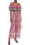 ZIMMERMANN AMARI CROPPED OFF-THE-SHOULDER PRINTED COTTON AND SILK-BLEND VOILE TOP,3074457345622487251