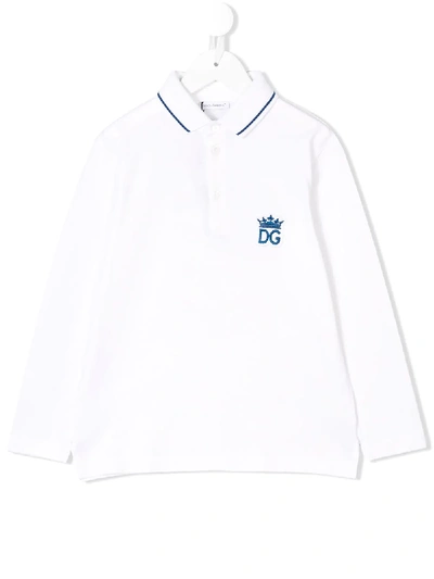 Dolce & Gabbana Kids' Logo Embroidered Polo Shirt In White