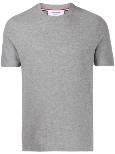 Thom Browne 四条纹罗纹圆领t恤 In Grey