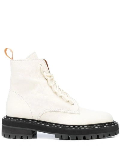 Proenza Schouler 30mm Lug Grained Leather Combat Boots In White