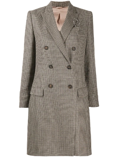 Brunello Cucinelli Houndstooth Double-breasted Coat In Grey