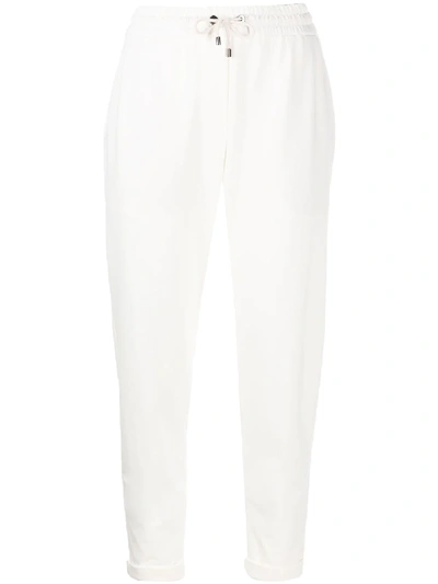 Brunello Cucinelli Cropped Drawstring Track Trousers In Weiss