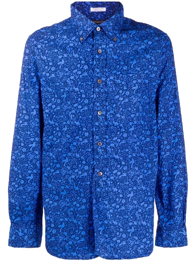 Engineered Garments Printed Long Sleeve Shirt In Blue