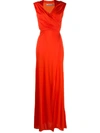 AMEN RUCHED-FRONT EVENING DRESS