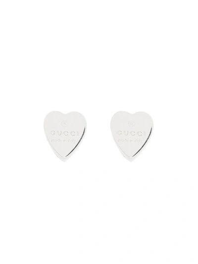 Gucci Sterling Silver Engraved Heart Stud Earrings In Metallic