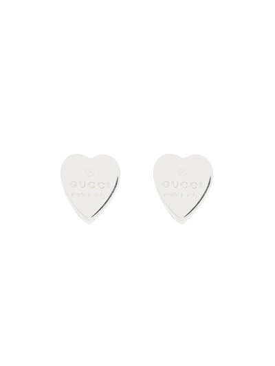 Gucci Sterling Silver Engraved Heart Stud Earrings