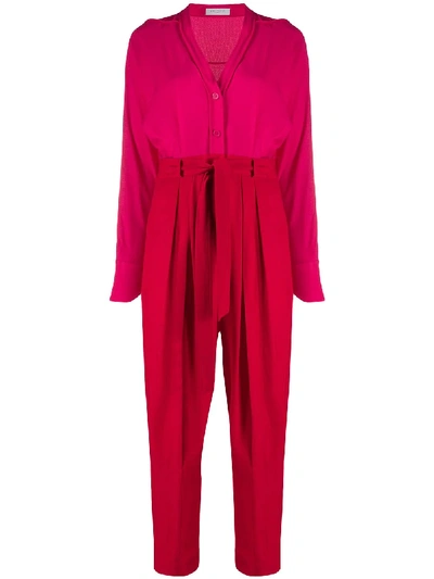 Equipment Zephrina Two-tone Long-sleeve Jumpsuit In Red
