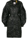 MONCLER FLORAL-EMBOSSED BELTED RAINCOAT