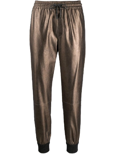 Brunello Cucinelli Metallic Drawstring Track Pants In Bronze