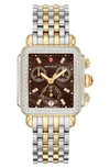 Michele Deco Diamond Diamond Dial Watch Head, 33mm X 35mm In Chocolate Mop/ Gold/ Silver